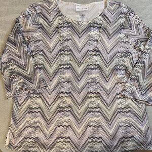 Alfred Dunner Lavender and Cream Chevron Knit Tunic